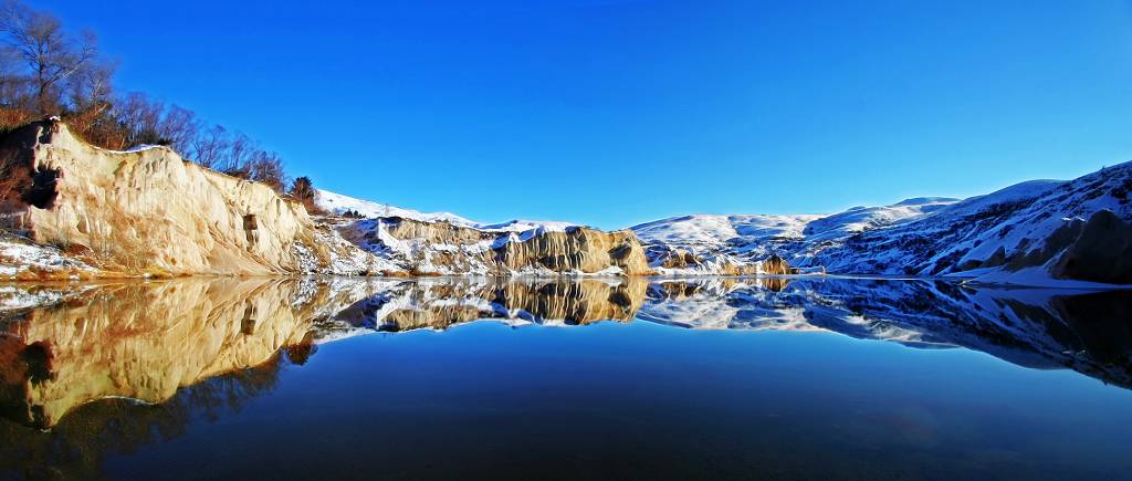 blue lake in the snow